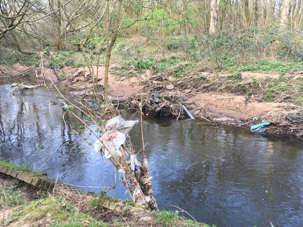 MissFenton's tweet photo. Walking Jeff by my local river and so shocked to see the amount of plastic bags and tissue washed up after the rain last week! https://t.co/Rd24kX3T1K