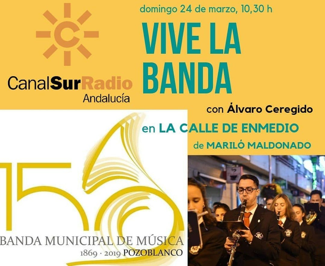 BandaPozoblanco's tweet photo. 📻 Este año nuestra Banda cumple 150 años de vida.
🕥 Mañana domingo, a las 10,30 h, estaremos en el #Vivelabanda de CanalSur Radio y Televisión. Con @AlvaroCeregido
#150BSMPozoblanco
#BSMPozoblanco🎷🎶 https://t.co/Us4NI0fiIw