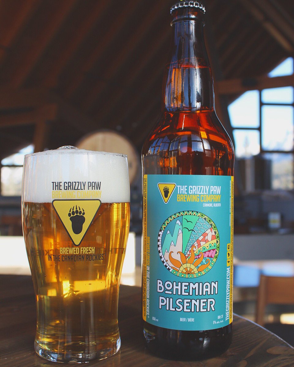 TheGrizzlyPaw's tweet photo. We’re stepping into the #Spring with some Bohemian Pilsener!
Pick up a bottle at either retail shop, or enjoy on tap at @thegrizzlypaw &amp; #Tank310
.
Also available at @willowparkwines and across #YYC &amp; #YEG. #AlbertaCraftBeer
.
.
#albertacanada #travelalberta https://t.co/qA0oA9kxdr