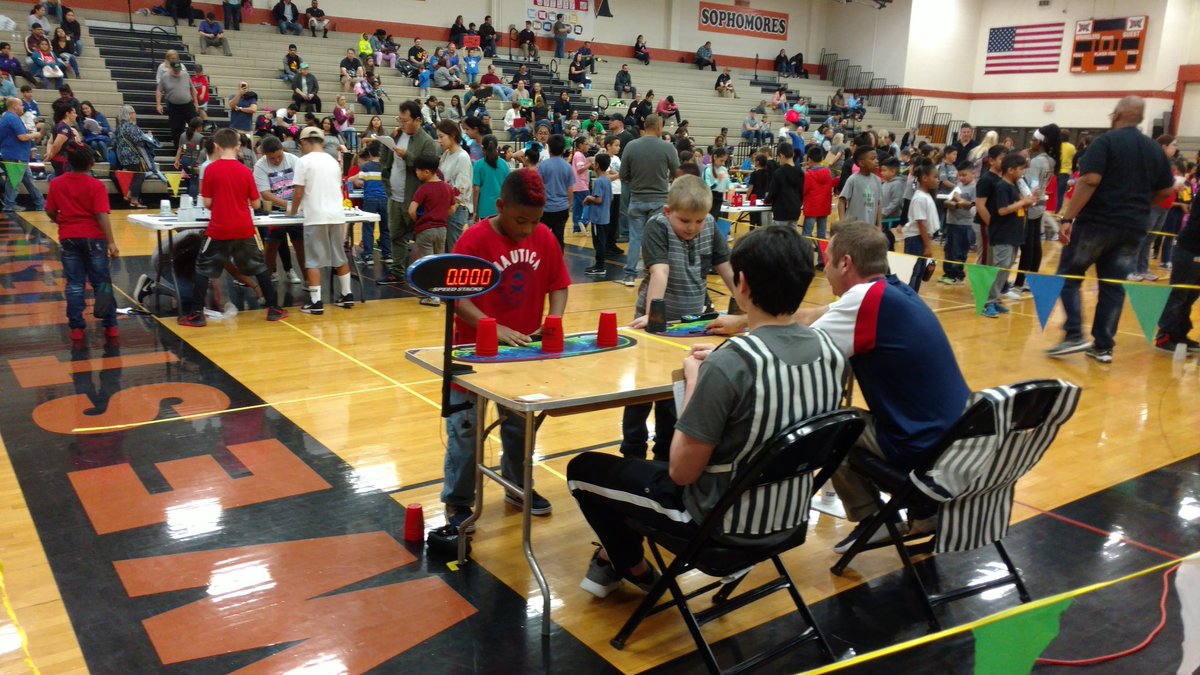 Austinelpride's tweet photo. Austin lion pride represents at the cup stacking competition this morning! #AustinMISD https://t.co/3TVdvjMP5B