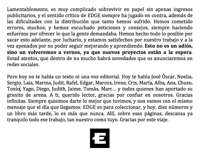MundoGamingMD's tweet photo. Es un día triste, pero tenemos que anunciar que el número #10 ha sido el último de EDGE en español. Gracias, infinitas, a todos por este viaje.

Esto no es un adiós, es un volveremos a vernos. Tenemos nuevos proyectos que anunciar en las próximas semanas. Gracias, de corazón.

❤️ https://t.co/gzi9S3VbLG