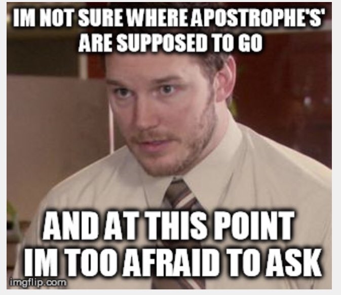 SaltySommer's tweet photo. Iโm just putting this out there because Twitter is making me cringe today. #englishteacherproblems #needasafespace #pluralsarentpossessives https://t.co/QFMfCbm8mG
