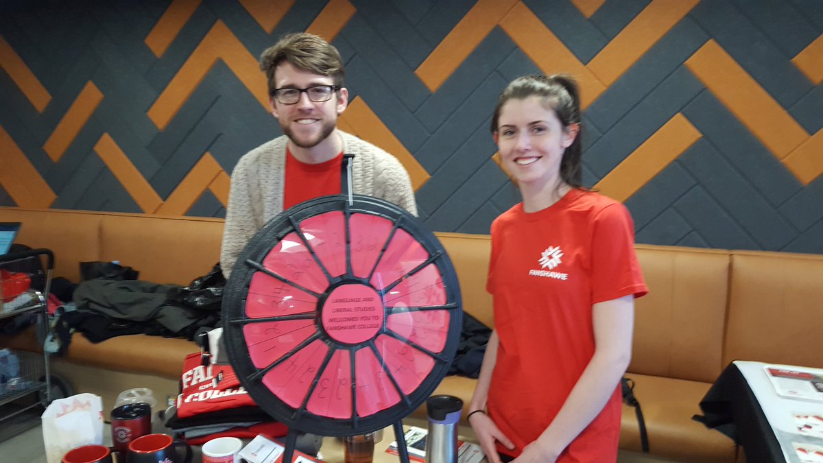 ProfDrewSays's tweet photo. Come spin the GAP wheel to win some awesome Fanshawe swag in H Cafeteria! Meet our students and learn about the General Arts and Science program. @FanshaweCollege #FanshaweOpenHouse https://t.co/EM8p3GSvkg