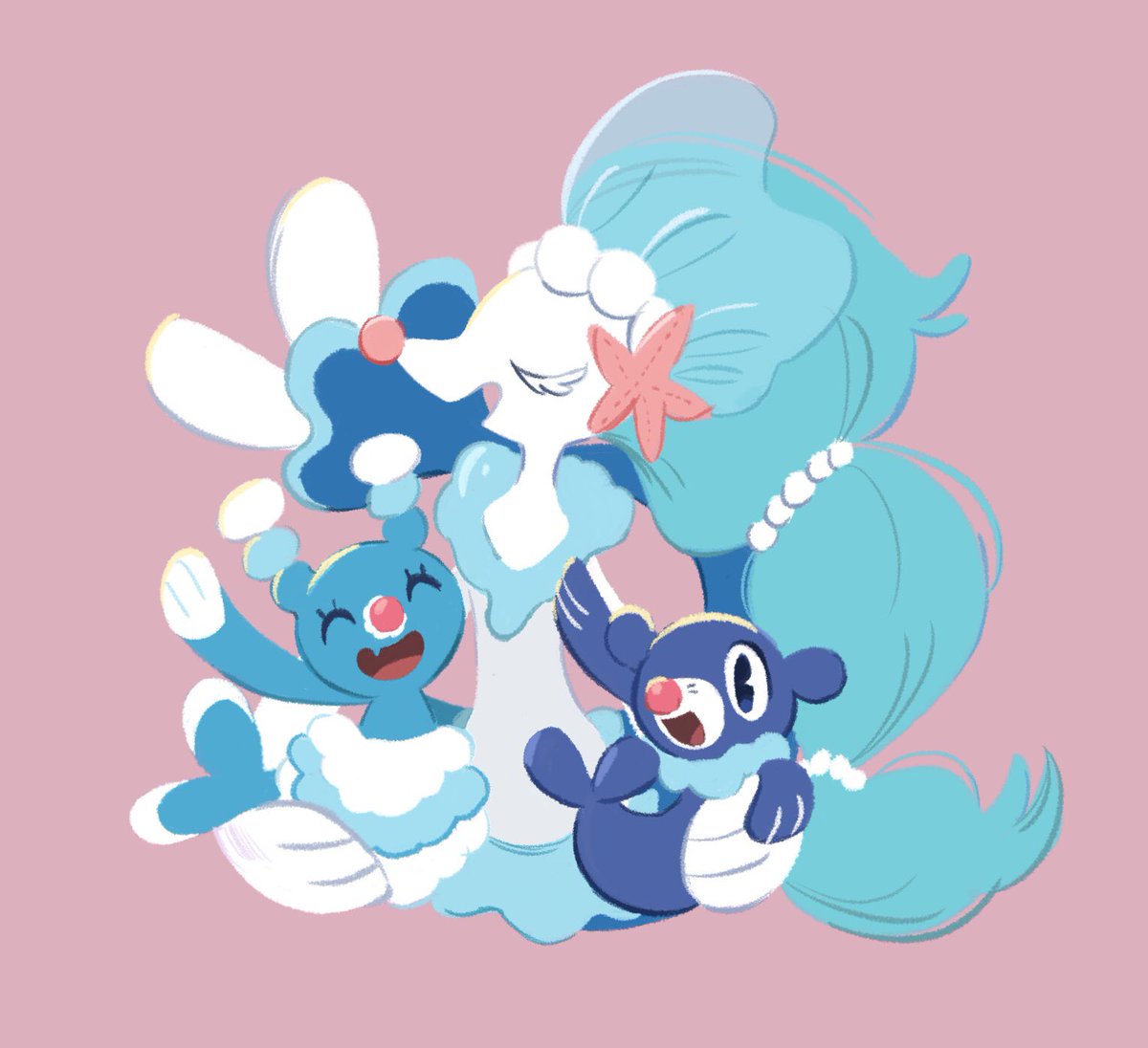 popplio pokemon (creature) no humans open mouth closed eyes smile simple background pink background  illustration images