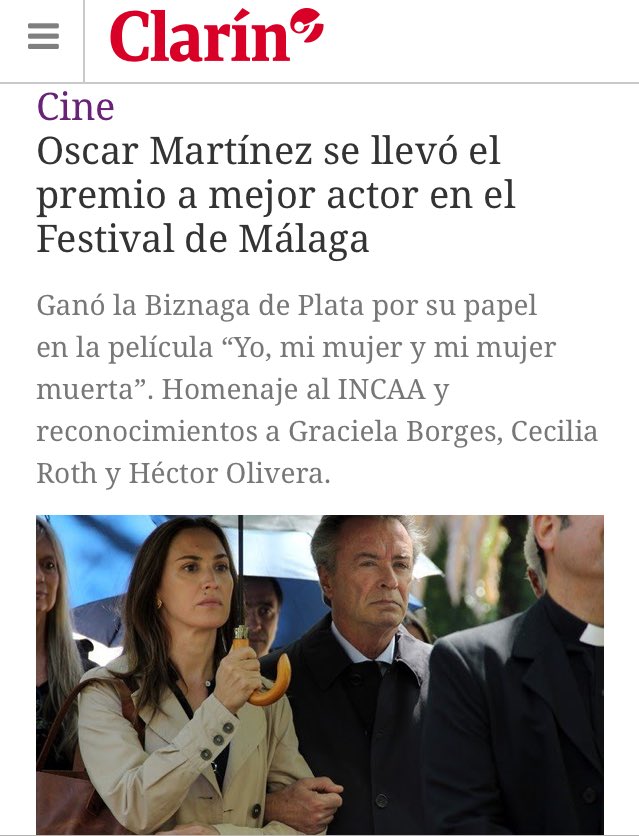 AZfilmsAR's tweet photo. ¡Oscar Martínez ganador del premio a Mejor Actor en el prestigioso Federico de Málaga por su trabajo en "Yo, mi mujer y mi mujer muerta"! ¡Vení HOY a verlo al cine! https://t.co/6RL9PMjZQT