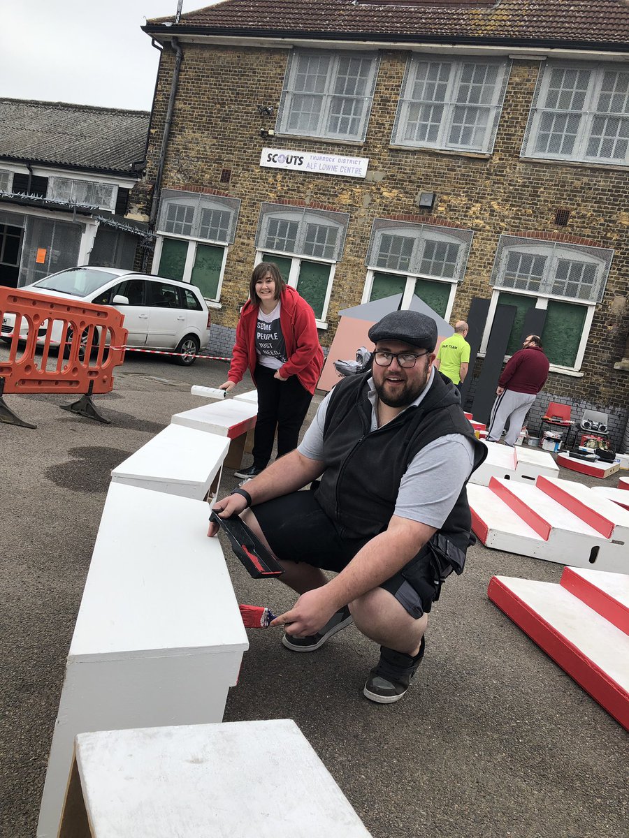 ThurrockGS's tweet photo. Well that’s the scenery all given it’s last coat! Roll on show week! It’s time for@#strideon2019 Big thank you to the Backstage Crew, Cast and members of @ThurrockGSSAS that helped! #iscoutonstage #gangshow #ridingalongonacrestofawave @essexscouts @whatsonessex @yourthurrock https://t.co/57911bGSIN