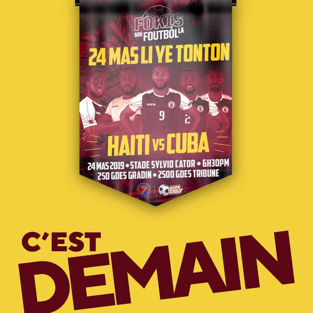 fhfhaiti's tweet photo. DEMEN🇭🇹⚽ #STADE la TÈT DWAT🙌🏾#MOBILISATIONtotale🤞🏽 ANPIL bri nan tèt #CUBAINyo😁 #4eVIKTWAlapye💪🏾 #NoupralmetCubaCHO🔥🔥#VinGadMATCHsaNanSTADEla🙌🏾 #24MAS #LigueDesNations🏆 #FocussouFOUTBÒLla #KiteBoullaWoule⚽🇭🇹 https://t.co/KUkDRsUR1b