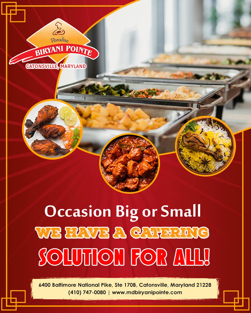 mdbiryanipointe's tweet photo. We have perfect blend of experienc, taste and creativity to make your occasion special, Call us now to make your event Memorable and Unforgettable.
https://t.co/Abl3dTxypn
#biryani #catonsville #paradise_biryani_pointe #maryland #happy #hours #offers #special_offers #Catering https://t.co/BRaSZVxKX5