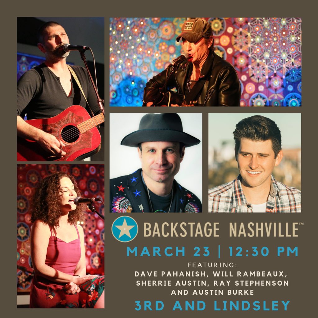 Today at @3rdandLindsley catch a few #TeamGLE members! @SherrieMusic @willrambeaux and @AUSTINPBURKE are hanging out and playing some songs at #BackstageNashville! Get your tickets and head on over at lunch time 🎸