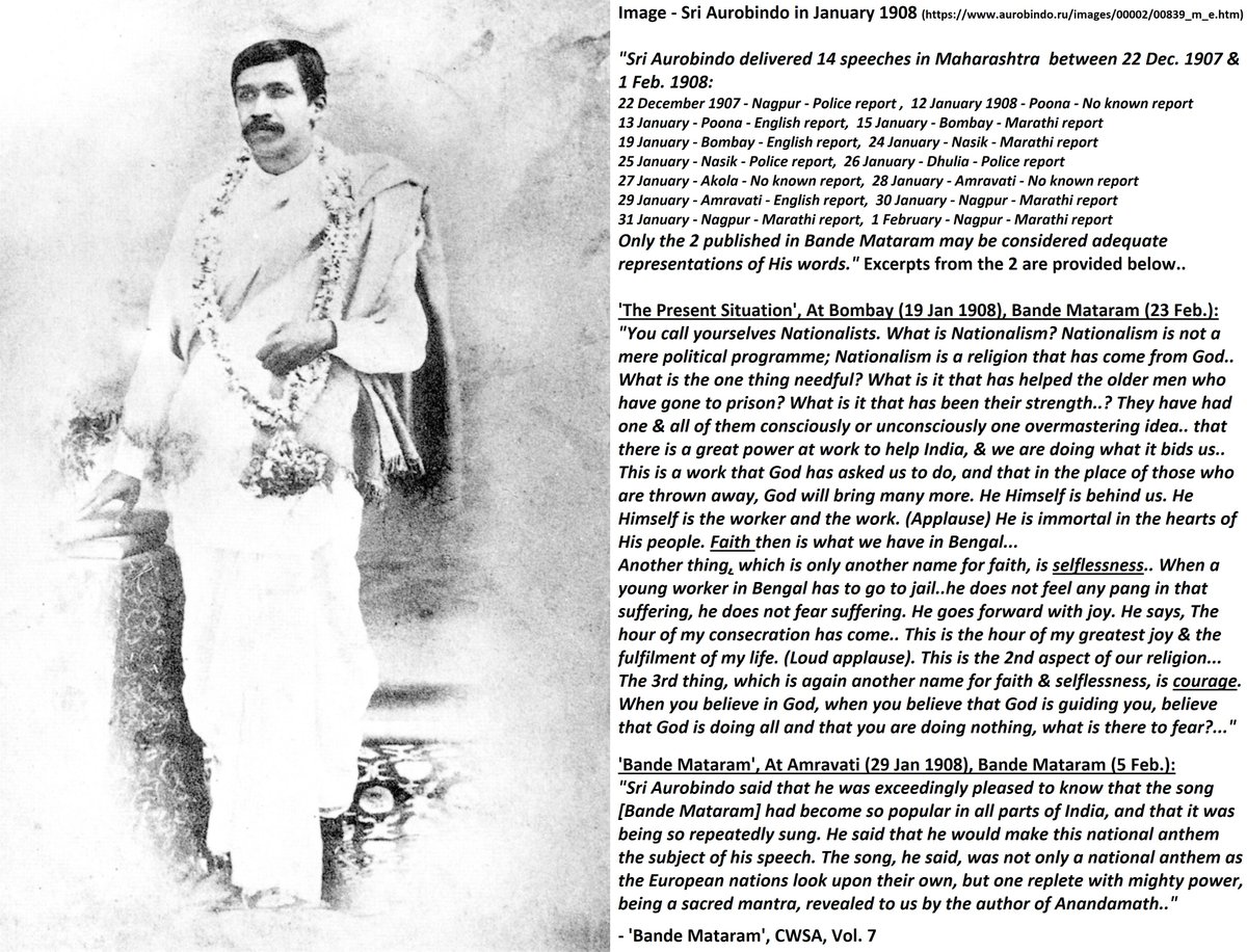 46) Speeches at Poona, Bombay, Nasik, Dhulia, Akola, Amravati, Nagpur:In the state of Nirvanic silence,  #SriAurobindo had to deliver political speeches! How to do that? Lele asked Him to just go to the stage & make a pranam to Narayana.& the whole speech came down from above: