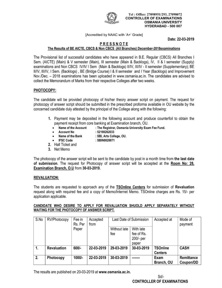 PublicGrievance's tweet photo. Sudden Unanticipated Increase of Re-evaluation Fee of Examination Papers of BE Students of Osmania University is causing mental and financial stress to the students. 
Request the Authorities to take immediate action @asadowaisi @TelanganaCMO @OsmaniaUniHYD @KTRTRS @timesofindia https://t.co/OtKdSC2ZuA