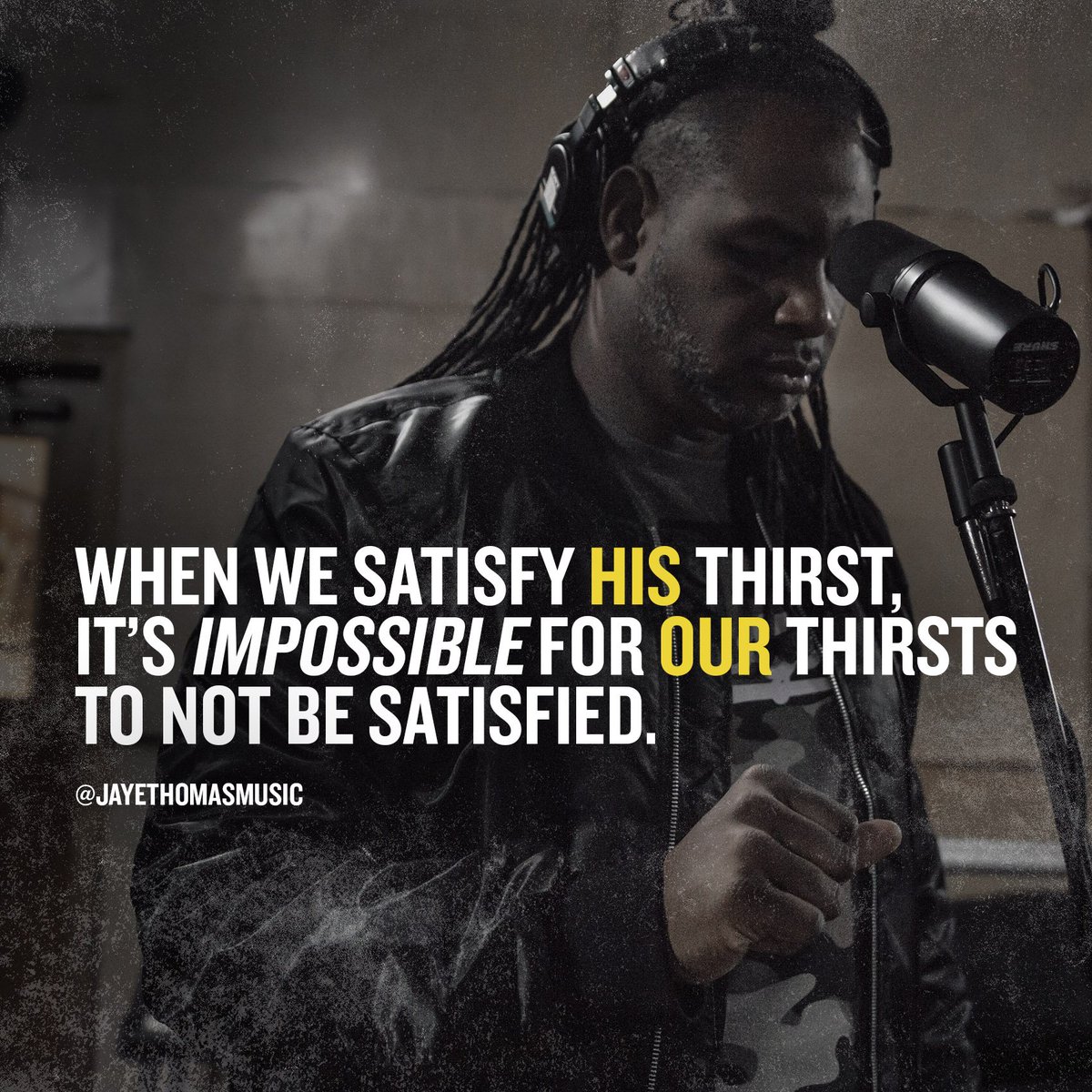 jayethomasmusic's tweet photo. There is a thirst inside your heart only Jesus can fill. There is a thirst inside His heart only you can fill. The lesson: When we satisfy HIS thirst, it is impossible for our thirsts to NOT be satisfied. Are you satisfying Him or pacifying Him? https://t.co/baSTDszQ8y