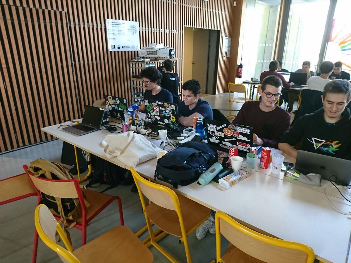 So far so good ! 

#hackbdx19 #Meritis #Capgemini #Ekino #Voxeet #Algolia #SopraSteria #fablab #enseirbmatmeca #bordeaux #hackathon