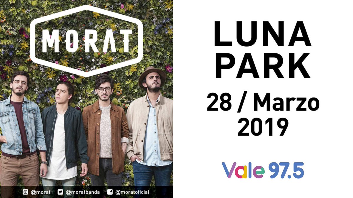 Vale975's tweet photo. 🕕 EN LA PRÓXIMA HORA 🕕
Ganá tu #EntradaDoble para ver a @MoratBanda en el @stadiumlunapark 🇨🇴
¡No te despegues de la radio!
#YoEscuchoVale975 🎶

@MoratArgentina.
@ArgMorat.
@fcmoratarg. https://t.co/vtvuHAIL1Q