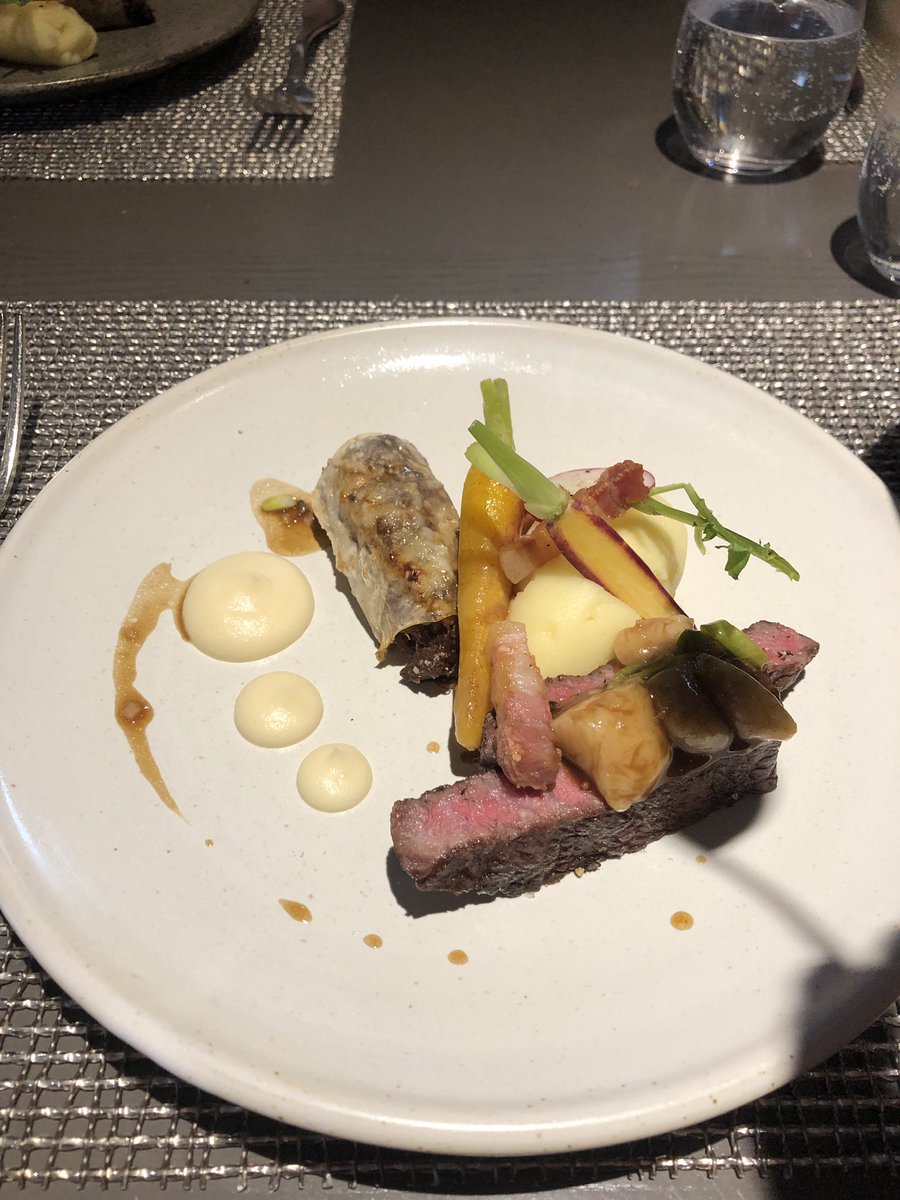 ScottMcKenzieCo's tweet photo. Thank you @MatteoInzaina @TheKitchin for a lovely lunch. @TomKitchin as ever excelling with amazing dishes. Crab starter, belly pork with langoustine, wagyu beef and @chefchris86 rhubarb desert to finish. I may struggle to stay awake in the theatre! Thanks again all. 😀👍 https://t.co/SrOnUJVF2p