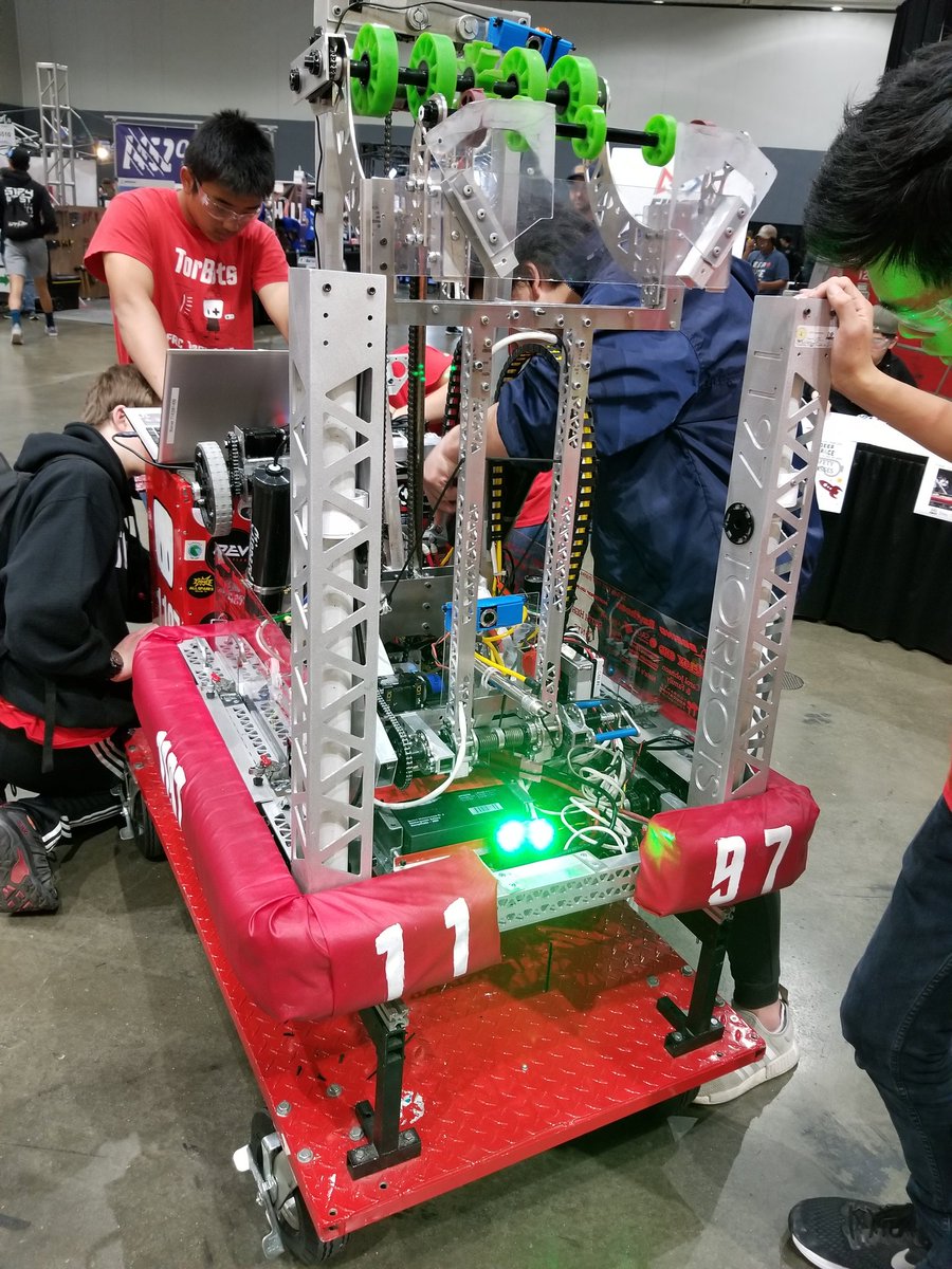 Our son's robotics team, <a href="/1197TorBots/">TorBots - Team 1197</a> of #Torrance South High School, just won the quarterfinals match! Now they are tuning the robot for the semifinals at the Los Angeles <a href="/FRCTeams/">FIRST Robotics Competition</a> Regional Competition!