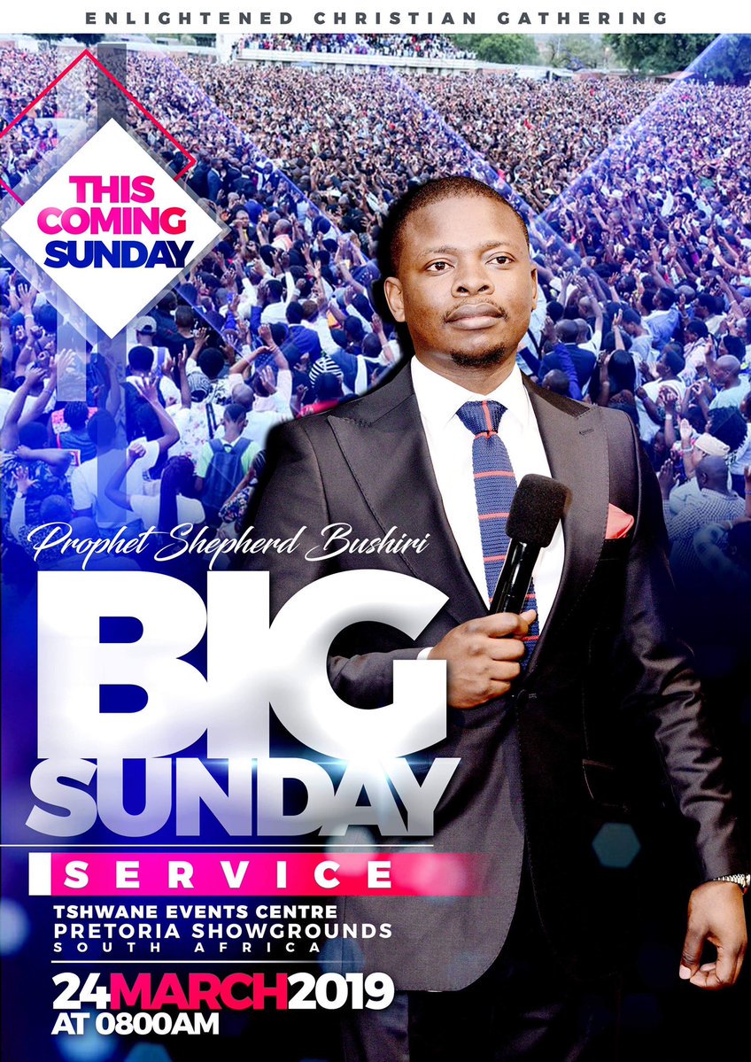 psbushlri's tweet photo. This coming Sunday, Pretoria Showgrounds is hosting a BIG SUNDAY SERVICE that has never been experienced before. Everything about the service will be BIG and EXTRAORDINARY! You don’t have to miss this BIG moment with Major 1.
#BigSundayService https://t.co/lWwE9FZVCo