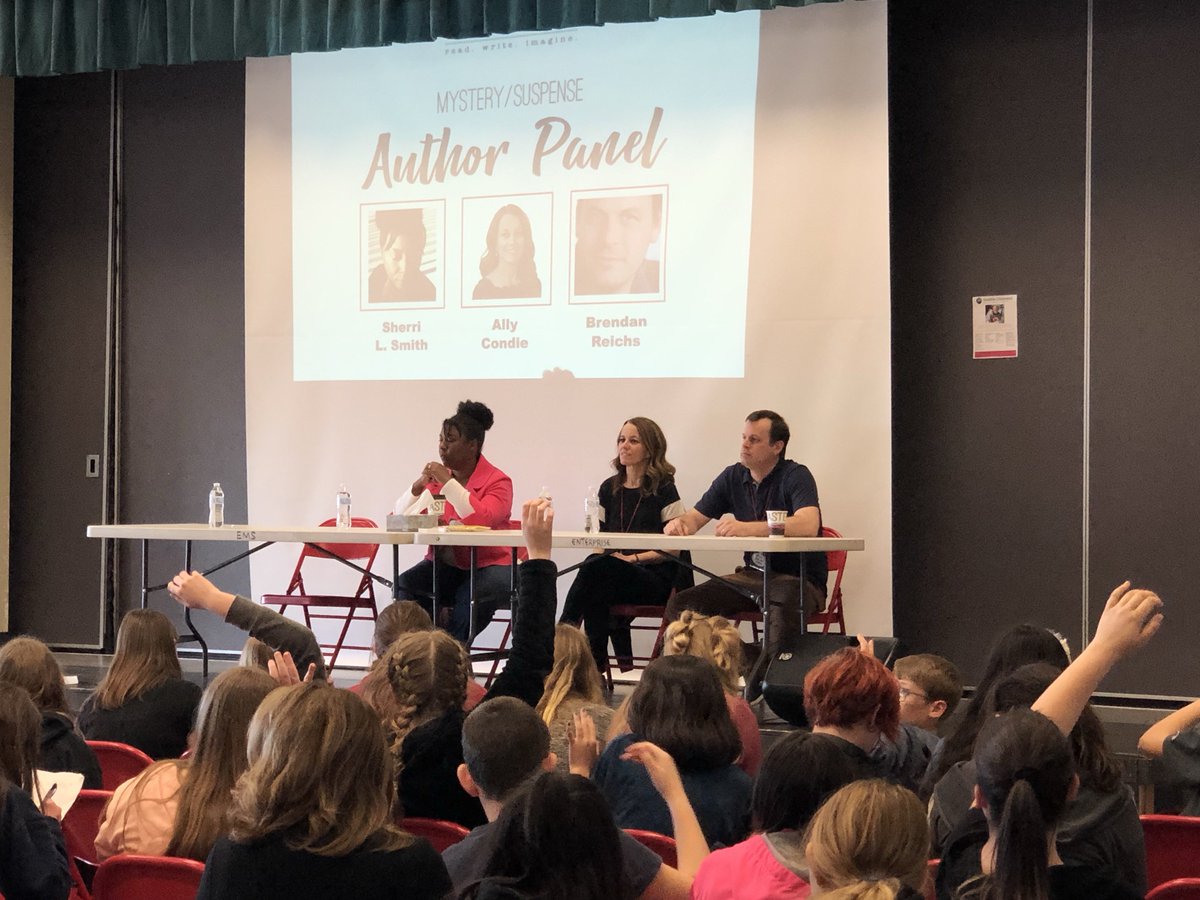 BooksMakeUSoar's tweet photo. Mystery/Suspense Panel at Cavalcade of Authors:  Sherri L Smith, Ally Condie, and Brendan Reichs. We love you all!  😊 @Sherri_L_Smith @allycondie @BrendanReichs #cofa2019 #cofauthors https://t.co/oCbwiV1jog
