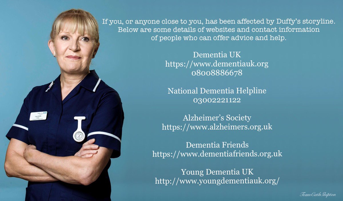 If you, or anyone close to you, has been affected by Duffy’s storyline. Below is a link containing some websites and contact information of people who can offer advice and help. #Dementia <a href="/BBCCasualty/">BBC Casualty</a> 

teamcathshipton.wordpress.com/2019/03/23/dem…