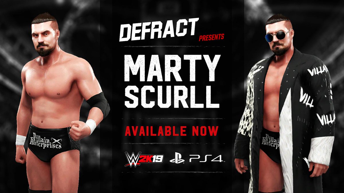 Defract's tweet photo. 'The Villain' @MartyScurll is available to download right now on #WWE2K19 Use the search tags; #Marty #Scurll #Defract ...Time to cause a spot of bother! ☂️ https://t.co/dq2ezuNQdE