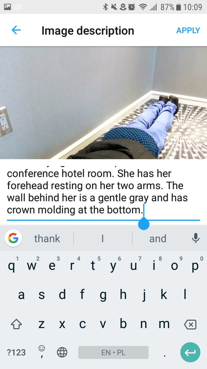 AccessNell's tweet image. Here&apos;s a step-by-step example of how to support #AcademicAccess through including #imagedescriptions on Twitter! Let&apos;s challenge #ableist assumptions about visual ability and make sure everyone can access the images we share during our conferences! #SfAA2019