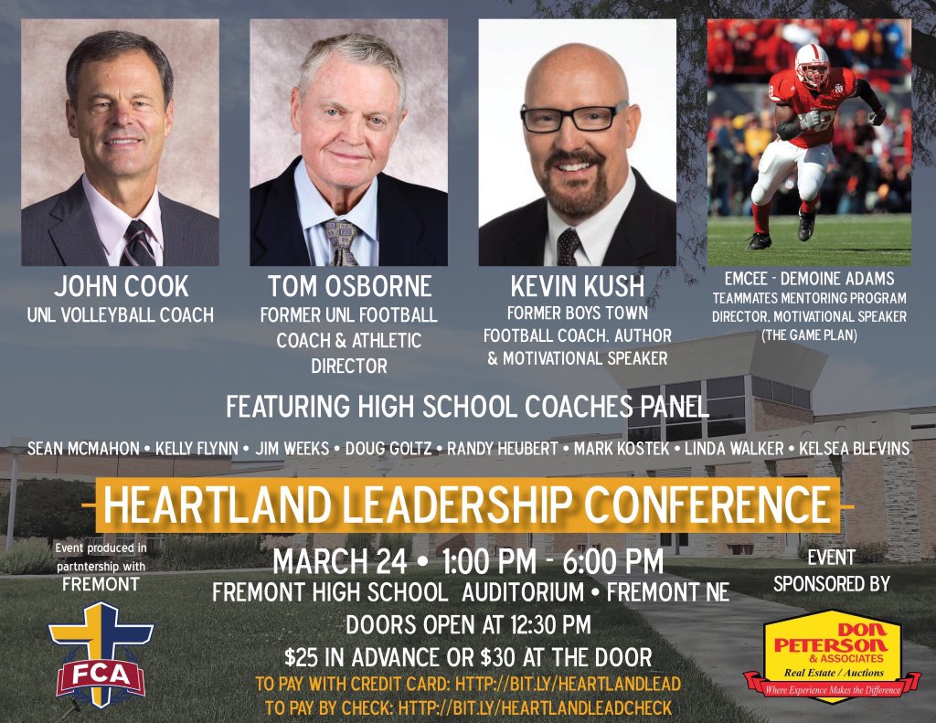DeMoineAdams's tweet image. Looking forward to providing a ‘locker room’ for coaches at tomorrow’s Heartland Leadership &amp;amp; 3D Coaching Conference, with partner @FCANebraska. Expecting 300+ coaches from across the state, and there’s still room for more! Registration includes dinner. #ExerciseYourLeadership