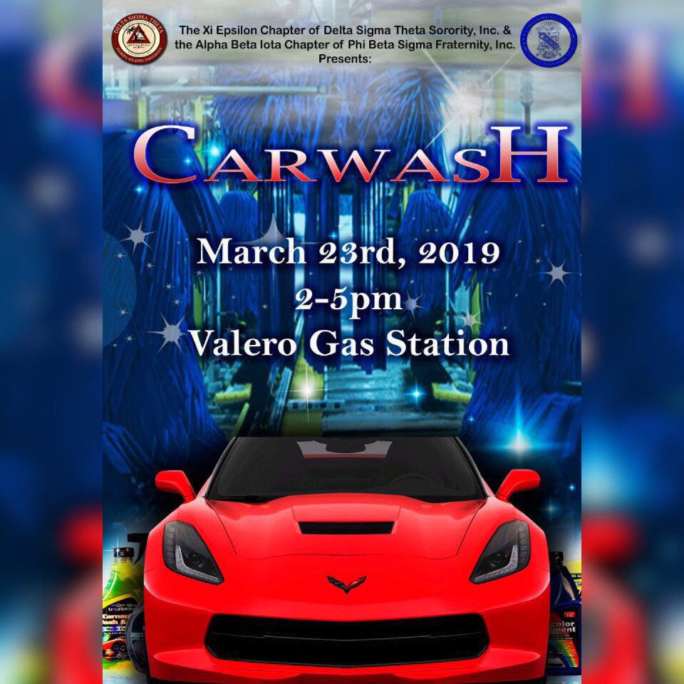 The Xi Epsilon Chapter of Delta Sigma Theta Sorority, Inc. and the Alpha Beta Iota Chapter of Phi Beta Sigma Fraternity, Inc. invites you to join us at Valero Gas Station at 2pm to get your car wash! 🚗 🧼 Cars are $5 and SUV’s are $7 ❗️CashApp: $XiEpDeltas22 #SpringTime #CarWash