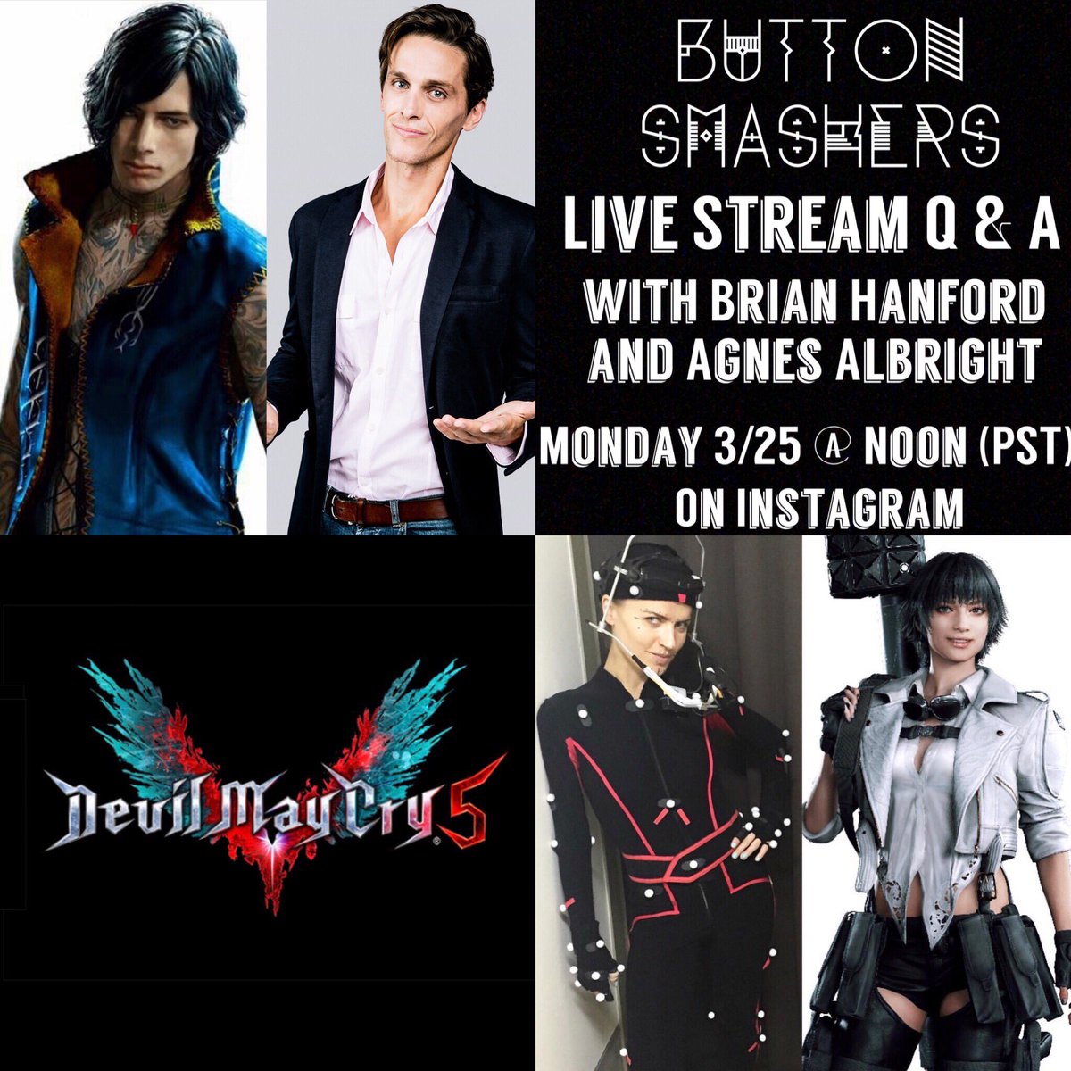 brihanford's tweet photo. Join me & @agialbright for the #ButtonSmashers live stream on #instagram this Monday (3/25) at 12noon (PST)! Going live on my insta (@brihanford).
We will be talking all things @devilmaycrygame, #mocap, #gaming and anything else that pops into our heads! https://t.co/jtrYbH0R04