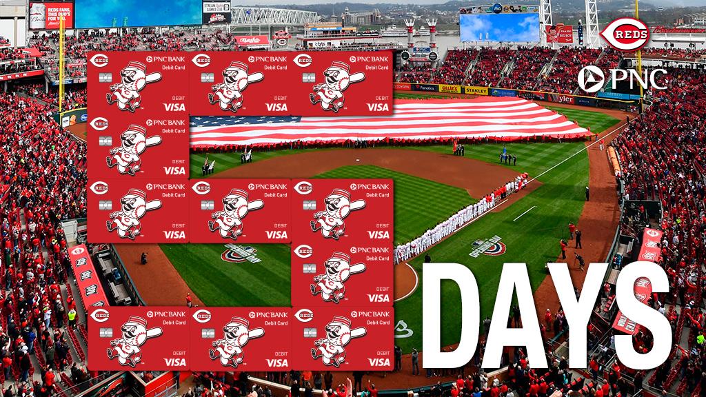 Reds's tweet photo. Only 5 more days until #OpeningDay ⚾️ is ON! RT for a chance to win tickets to our home opener thank to @PNCBank ! #sweepstakes https://t.co/EE9PEwwPLl https://t.co/kp5QTGq8Zs