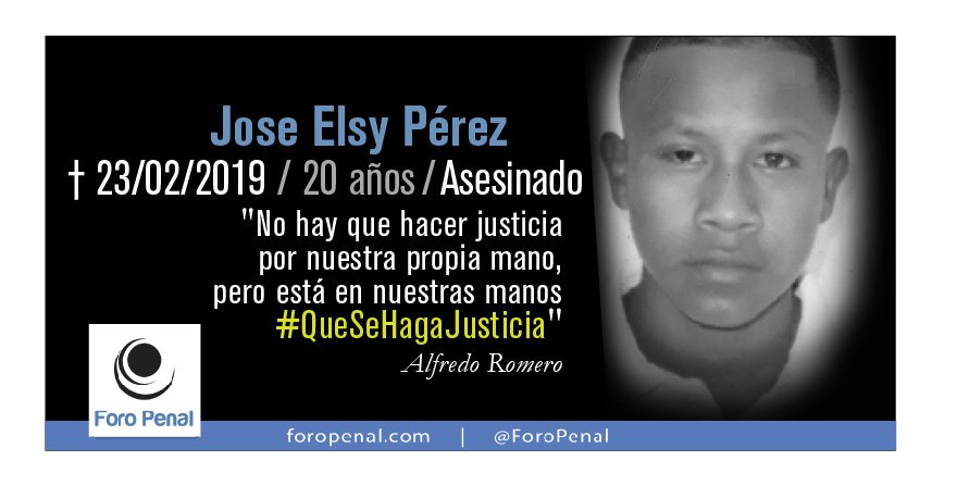 ForoPenal's tweet photo. #23Ab Hoy se cumple 1 año y 2 meses de la muerte de José Elsy Pérez el 23/02/2019. 
No lo olvidemos 

Mas información sobre el caso aquí: https://t.co/mj7DGInmns

#MasacreDeKumarakapay
#QueSeHagaJusticia  
- Foro Penal 
https://t.co/3bu5JXm7Om