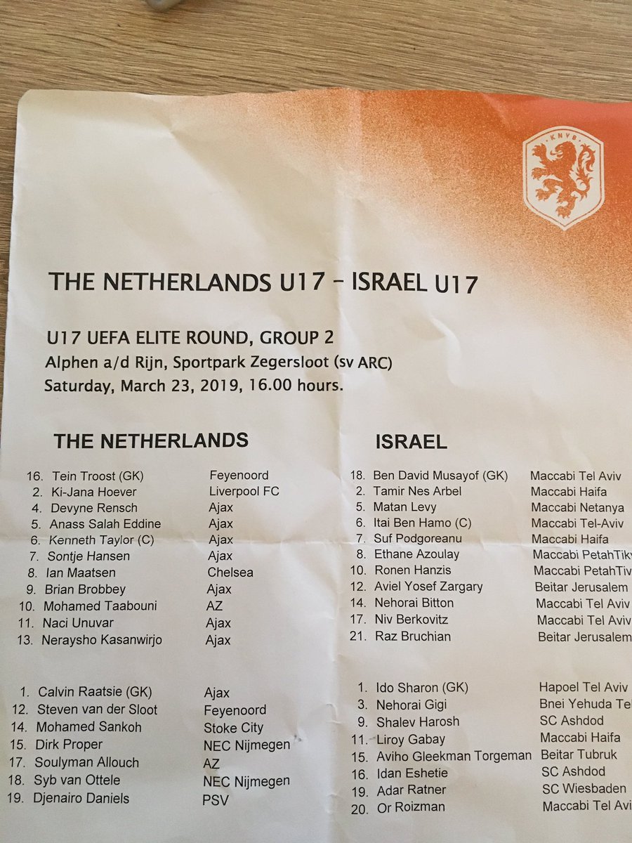 ngsm1985's tweet photo. オランダ代表U17対イスラエル代表U17。Ajaxから7人がスタメン、ベンチに1人。#Ajax https://t.co/2in3wXjMwV