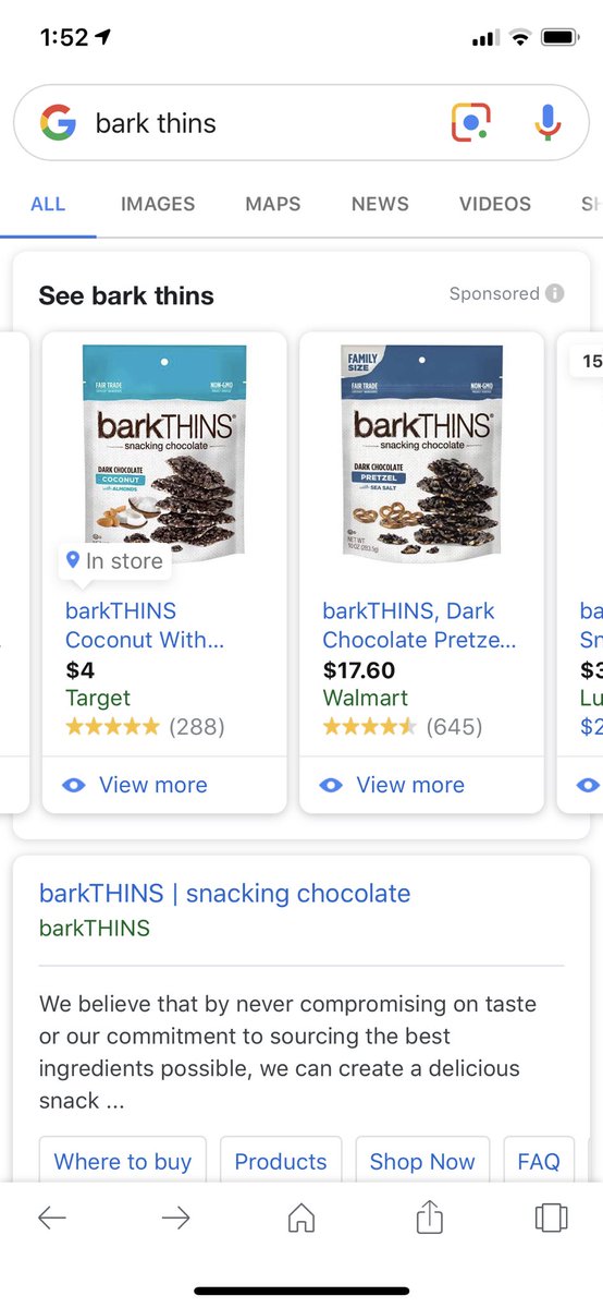 Bark thins dark chocolate coconut. I have an immense sweet tooth. Used to eat them a lot before I found out I’m allergic  Amazing snacks. Pretty healthy. I miss them