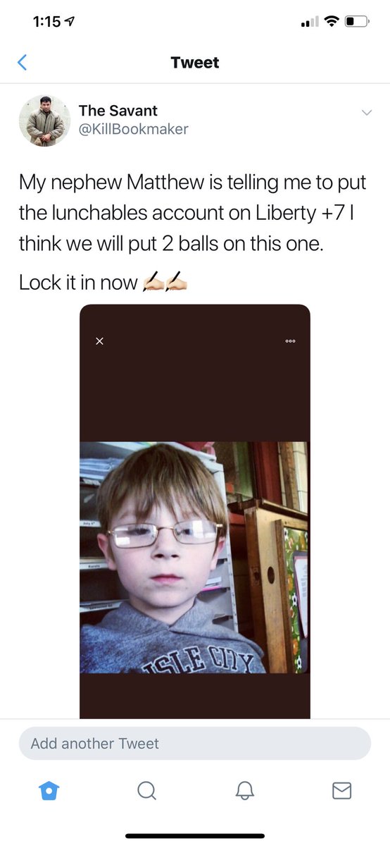KillBookmaker's tweet image. Can we all take a second to thank my nephew for the Liberty pick yesterday? 

It would really mean a lot to him @mattox__  love you buddy