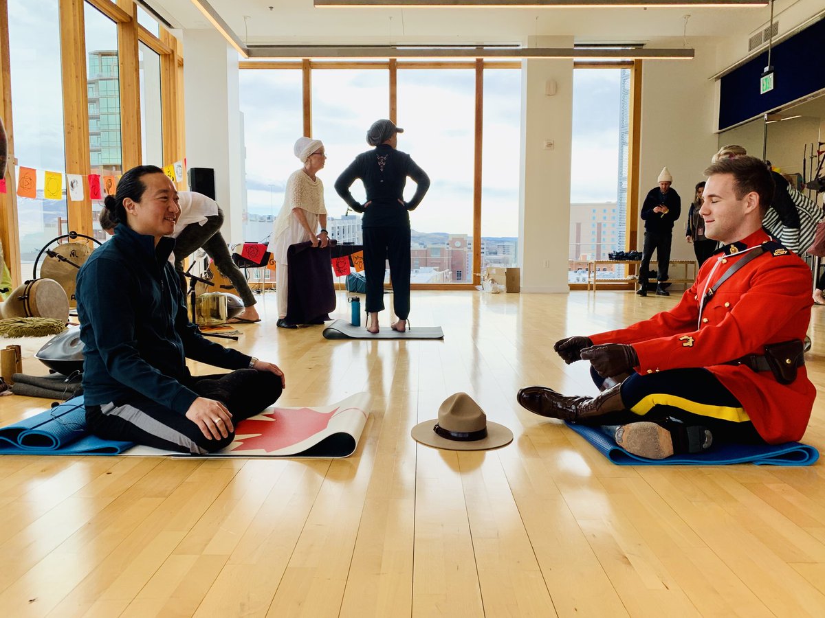 Today a Burnaby RCMP member had the honor of representing not only the RCMP but Canada in Idaho at the Treefort Music Festival and while there that member got to participate @YogaFortFest enjoying some meditation led by the Canadian Consulate General <a href="/CGBrandonLee/">Brandon Lee</a> #BCRcmp #RCMP