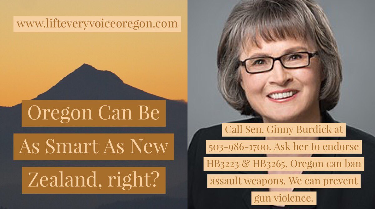 LiftEveryVoiceO's tweet photo. Call @SenBurdick 503-986-1700. Ask her to endorse #HB3223 & #HB3265. Oregon can ban assault weapons. We can prevent gun violence. #orpol #orleg #Enough https://t.co/069WbYrd2i