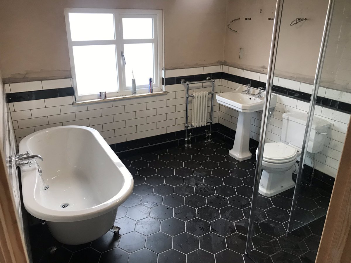 NorsemenHeating's tweet photo. Another bathroom finished (apart from decorator and sparky) from design to installation, we do it all for you!  These tiles took some time but worth it. #bathroom #Traditional #traditionalbathroom #plumber #tiler  #walkinshower https://t.co/jXLxe7fmer