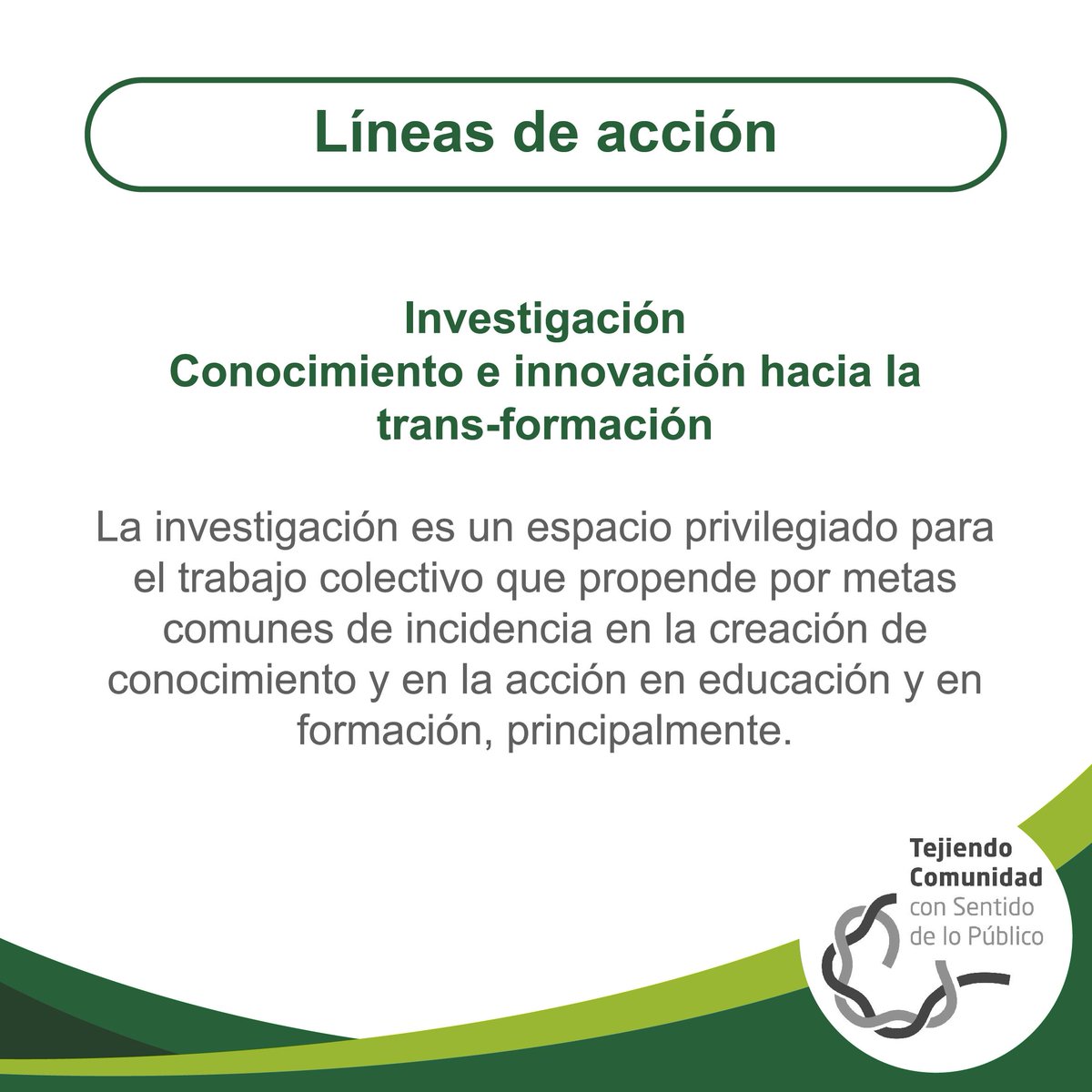 Seis líneas descritas viabilizan las premisas de la propuesta hacia la construcción de las iniciativas que las materializan de manera dialogante. Conoce más sobre cada una en ow.ly/s9Qm30o7EE7
