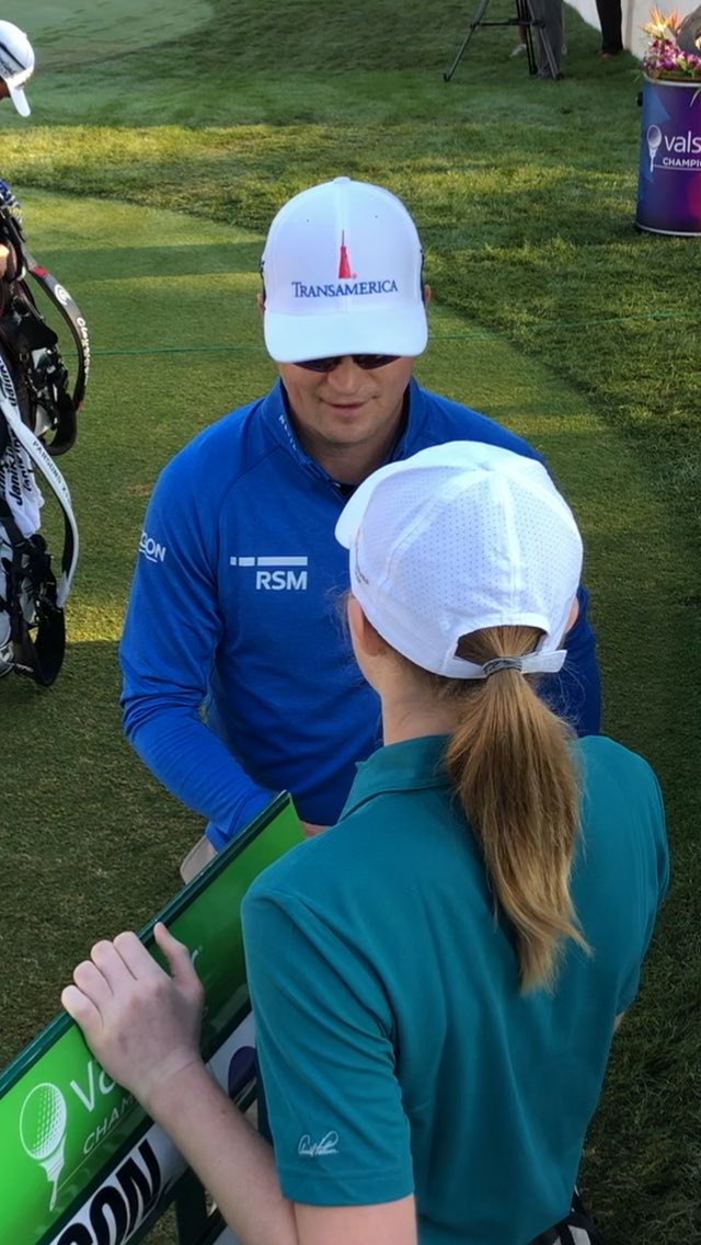 sryantpa's tweet photo. Kaitlin had a great time as standard bearer for ⁦@Graeme_McDowell⁩ and ⁦@ZachJohnsonPGA⁩ @ValsparChamp⁩.  #Inspired she had to stop at the driving range after the round. :) https://t.co/PLUjzLN94s