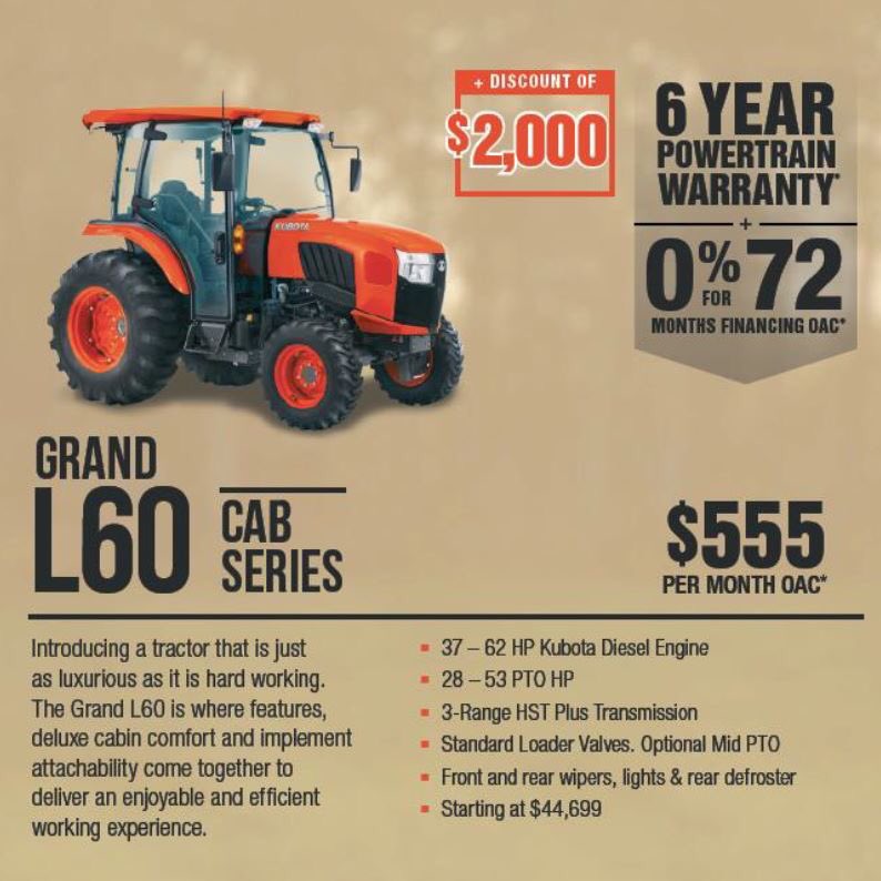 keystoneag_'s tweet photo. The Kubota Bring in Spring event starts April 1st! These utility tractors are available with 0% financing OAC! Come talk to Myron or Eric for more information!
#kubota #bringinspring #utilitytractor #keystone https://t.co/CGsOaTv0Fr