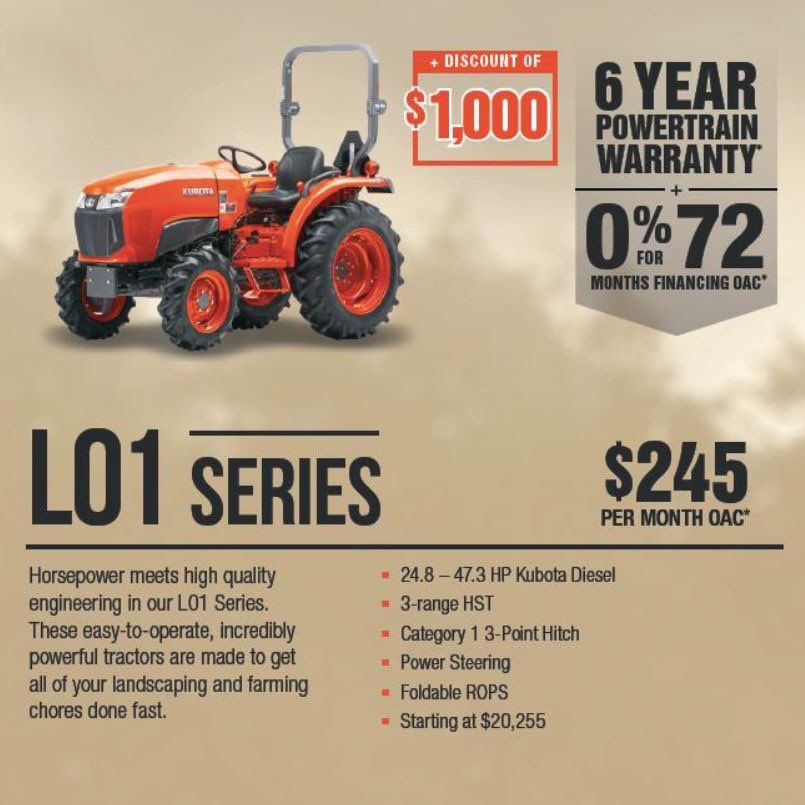 keystoneag_'s tweet photo. The Kubota Bring in Spring event starts April 1st! These utility tractors are available with 0% financing OAC! Come talk to Myron or Eric for more information!
#kubota #bringinspring #utilitytractor #keystone https://t.co/CGsOaTv0Fr