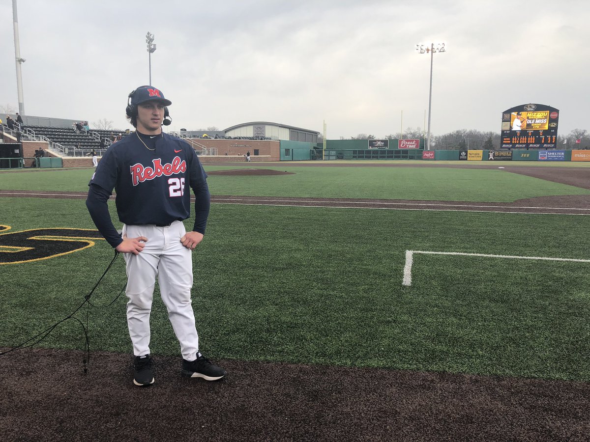 OleMissBSB's tweet photo. Throw 6.1 innings of no-hit ball and combine on a shutout in your first @SEC start, you get the postgame interview on @SECNetwork!

Great work @Dougnikhazy! https://t.co/hK2c1fsF8Q