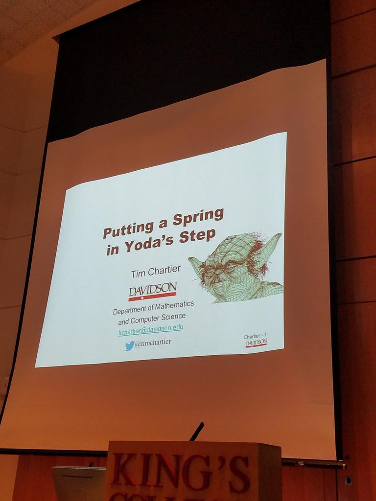 diazlopezmath's tweet photo. At @MAA_EPADEL @timchartier talk involves Yoda, which is my Goldendoodle's name. But it's about the more famous Star Wars' Yoda and computer animation. #EPADEL https://t.co/PBCjArINpC