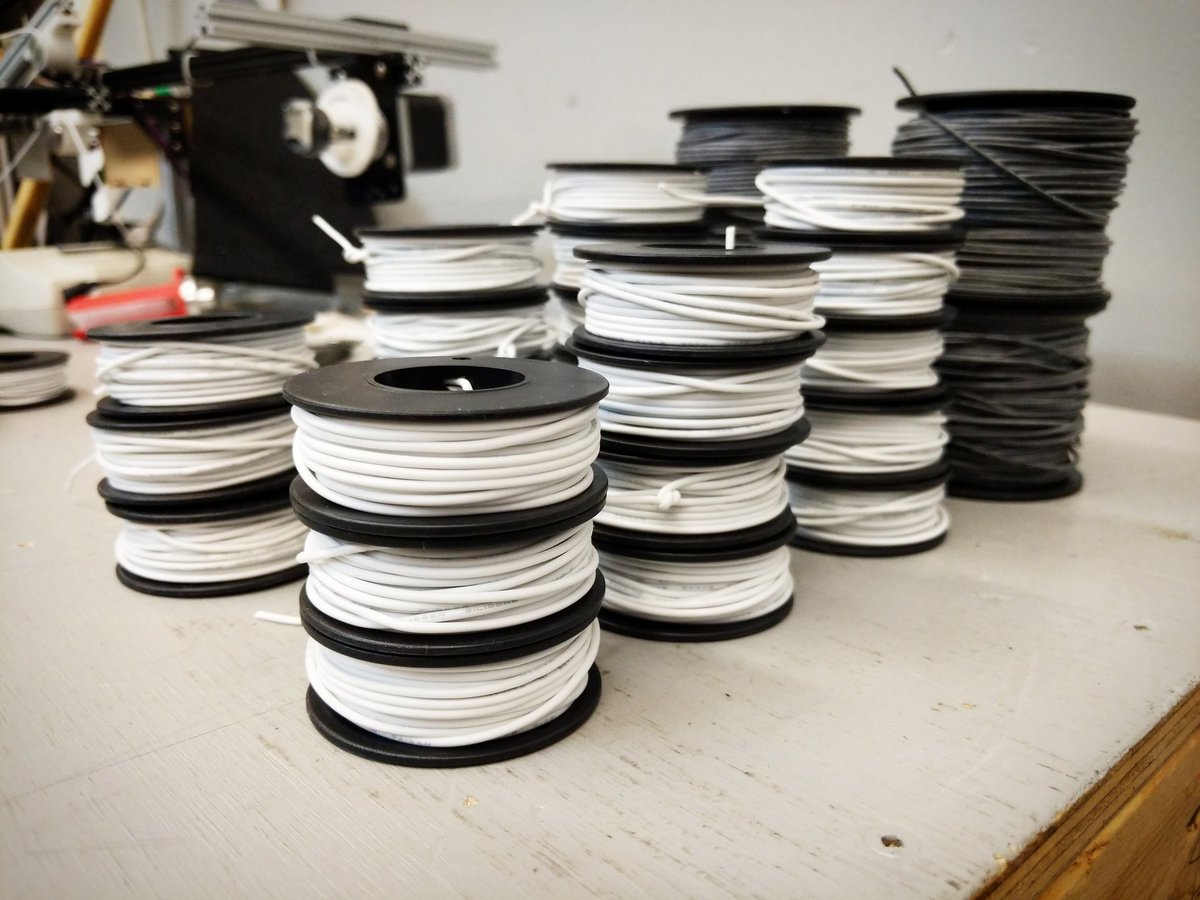solarbotics's tweet photo. spooling some GroovyNoodle Silicone Wires into 7.5m! Avail at https://t.co/mCfpja8XIK.
Features
.5X more strands than regular stranded wire
.Silicone insulation won’t melt 
when soldering
.Stays flexible when cold
#solarbotics #groovynoodles #siliconewire #solderingwire #flexible https://t.co/mI8PjlN0gb