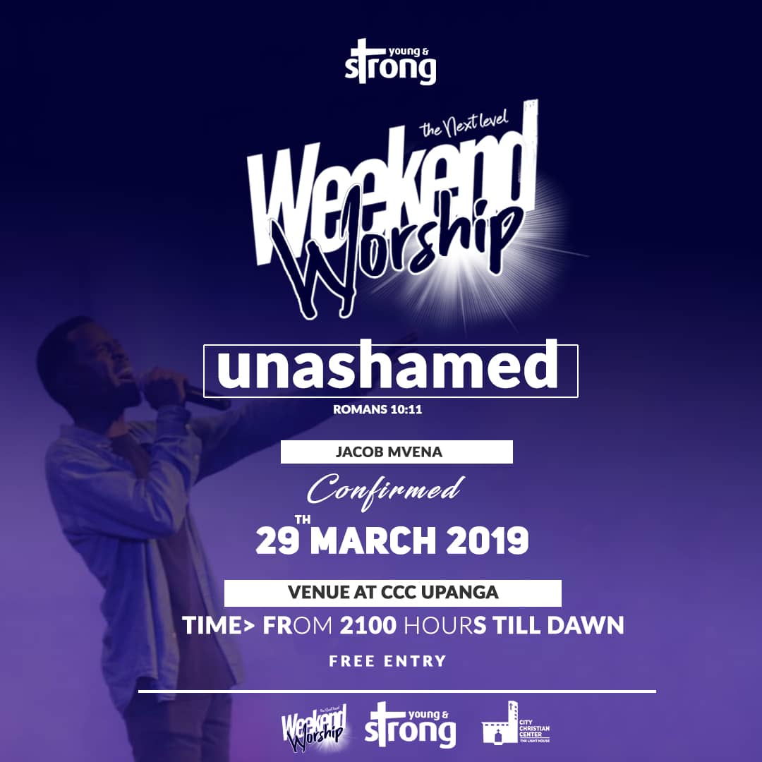 weekendworship's tweet photo. Jacob Mvena #confirmed
•
Weekend Worship (29th March)
UNASHAMED - Romans 10 : 11
•
#weekendworship #youndandstrong
#cccupanga https://t.co/frlP3Z2khb