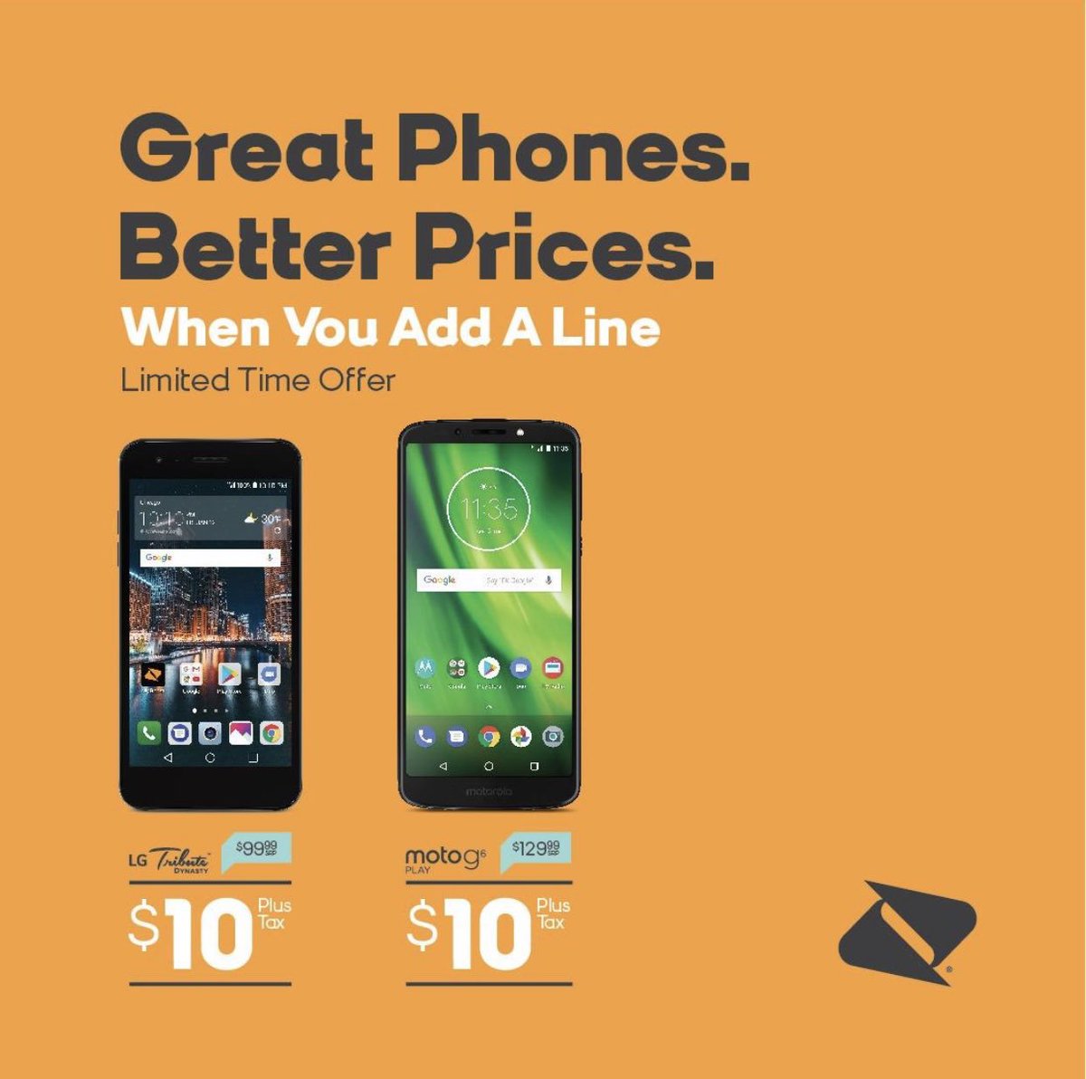 BoostLinden's tweet photo. Take your pick: 📱📱Get the LG Tribute Dynasty or the Moto g6 play for just $10 + tax when you add a line to an eligible plan. Offer ends soon! https://t.co/EuctpCZOwR