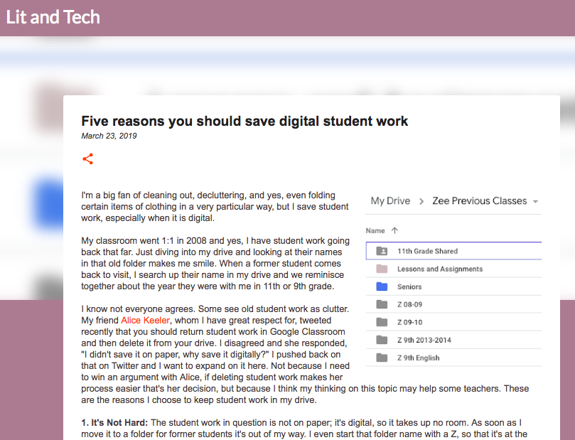 JenRoberts1's tweet photo. Five reasons you should save digital student work. A post inspired by my friend @alicekeeler. #GoogleDrive #StudentWork #PowerUpEd #CAedchat #CUEchat
https://t.co/u31W49iRfy https://t.co/Hqi28tTpku