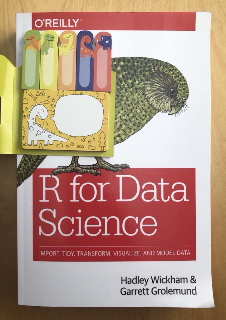 MilesToKilo's tweet image. And Margo got me these cool post-its for when I start reading #RforDataScience! #Rstats #Wrangling with #Dinosaurs