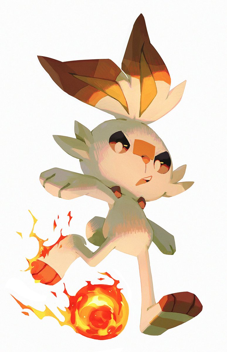 scorbunny pokemon (creature) solo no humans open mouth fire white background full body  illustration images