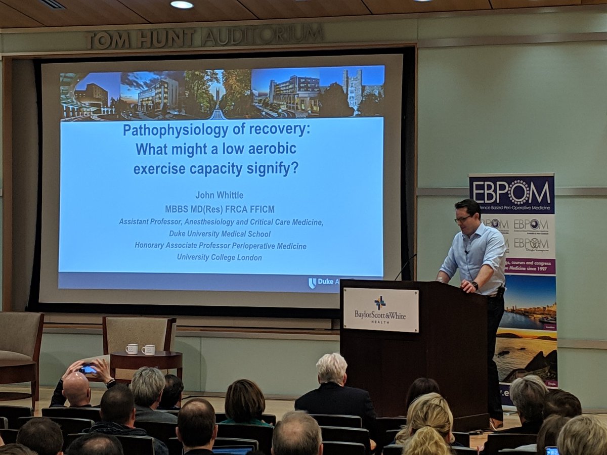 TripomU's tweet photo. The man, the myth, and the legend @drjohnwhittle speaking about pathophysiology of recovery. Pedictive value of peak VO2 and outcomes #EBPOM19 @EbpomU @topmedtalk https://t.co/bKnCSBMX6d
