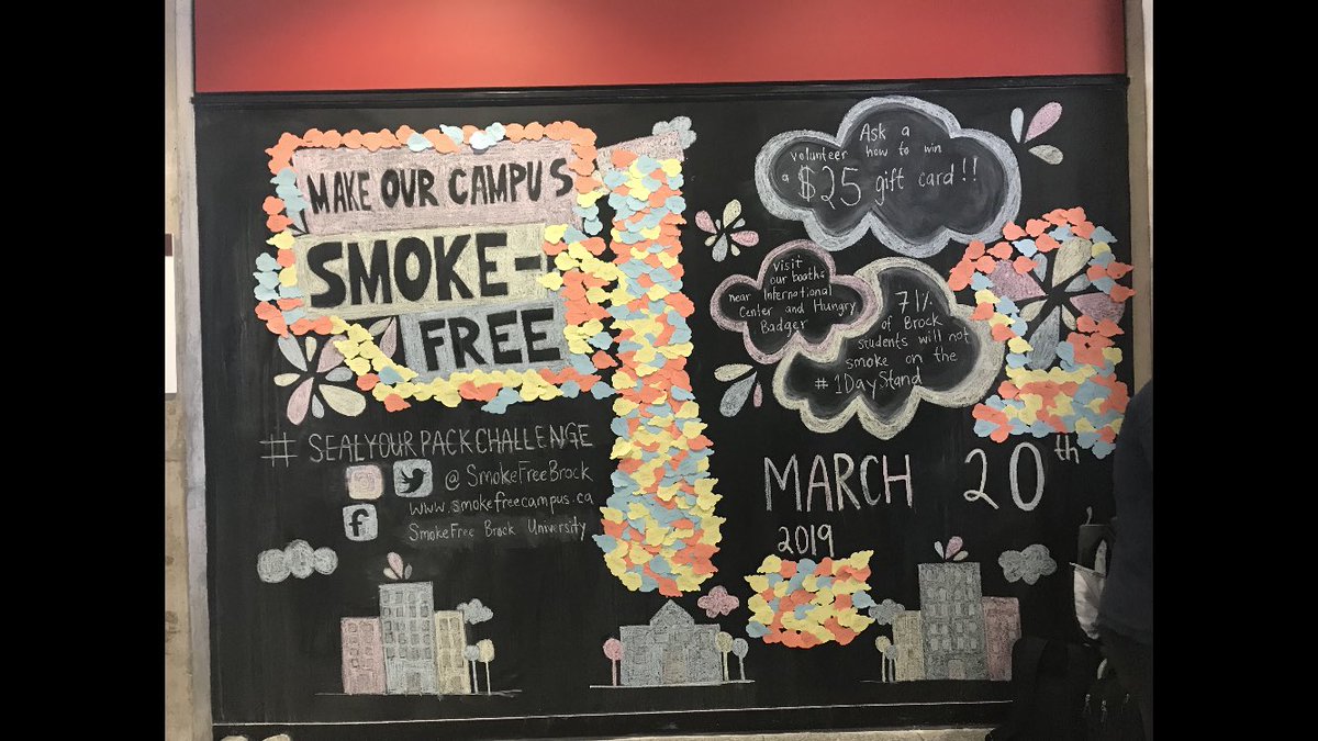 SmokeFreeBrock's tweet photo. Badgers we would like to thank you again for coming out and supporting us on our 1 day stand. We signed pledges, sealed packs, gave out swag, and it would not be possible without you. Thank you for standing with us in our attempt to make Brock University a smoke free campus. https://t.co/NDLOlaRwT7